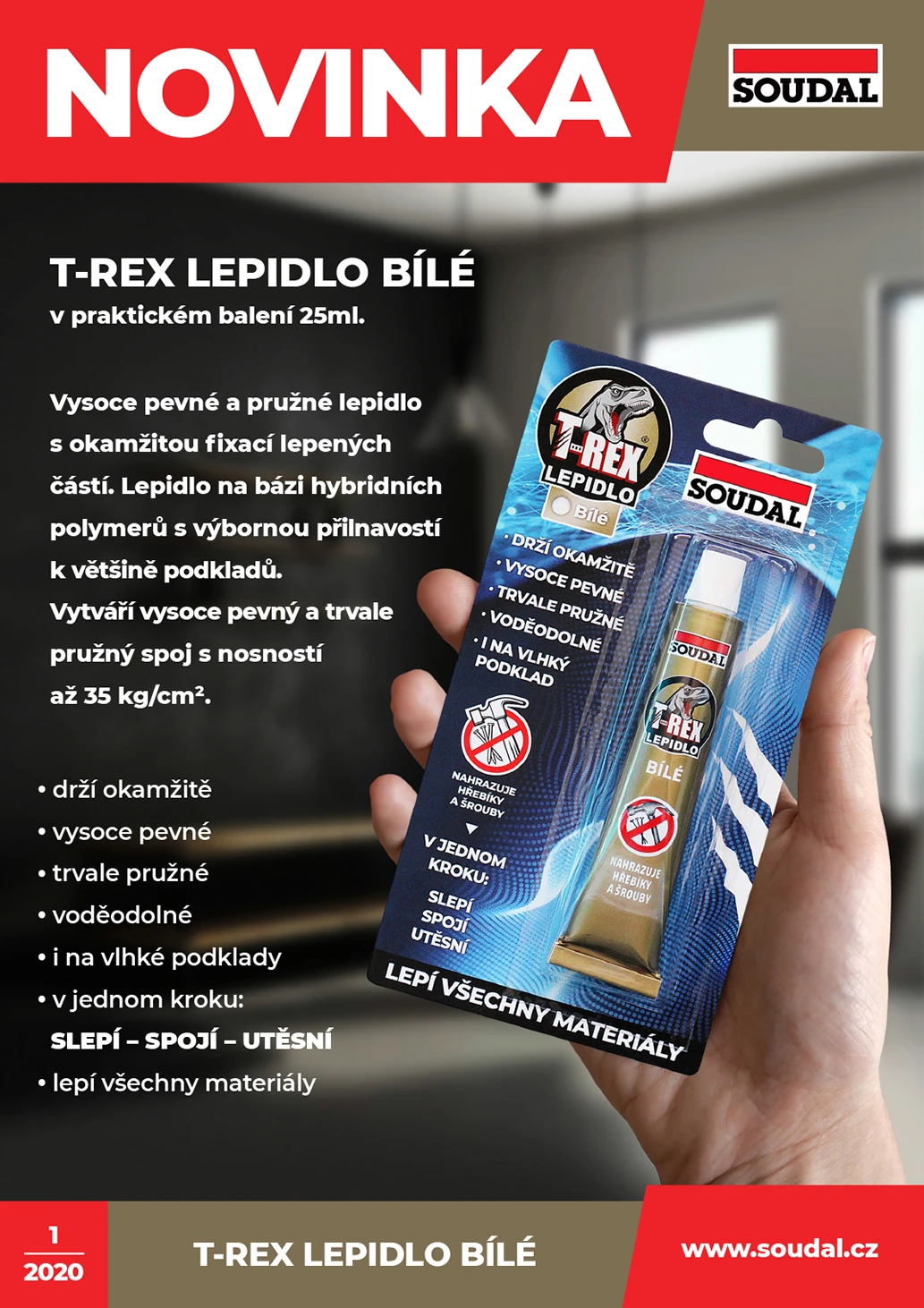 Novinka T REX lepidlo b&iacute;l&eacute; 25ml